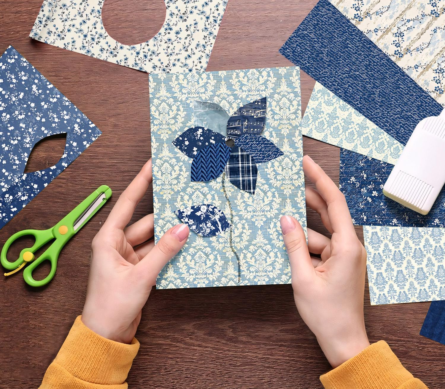 6 Inch Blue Floral Aesthetic Scrapbooking Paper Pad - 24 Sheets Double Sided Patterns for Background Photos Junk Journal Card Making Origami DIY Crafts Gifts Wrapping Material - Image 5